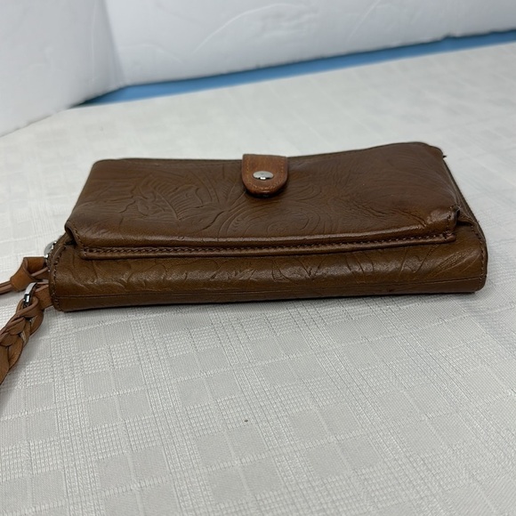 Margot Leather Wristlet Phone Case Zip Around Wallet Brown Tooled Leather ~ VGC - Picture 5 of 8